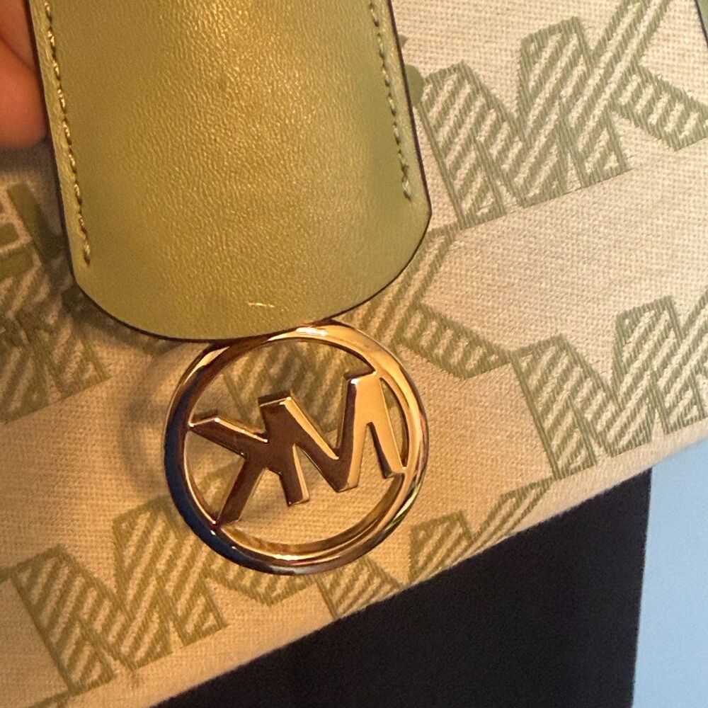 Michael Kors Mirella Small Jacquard Tote Crossbody Bag MK Graphic Logo Green - Picture 7 of 13